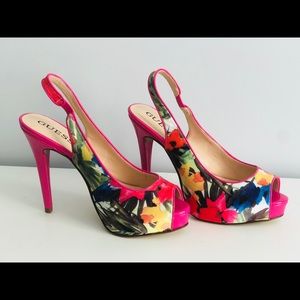 Guess Floral Pink Platform Pumps - Peeptoe